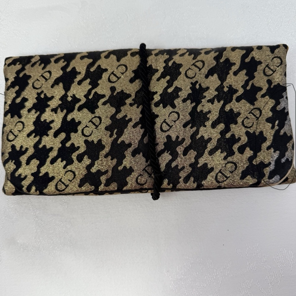 Vintage Christian Dior Houndstooth Travel Jewelry Organizer Roll Case CD gold - Picture 3 of 16